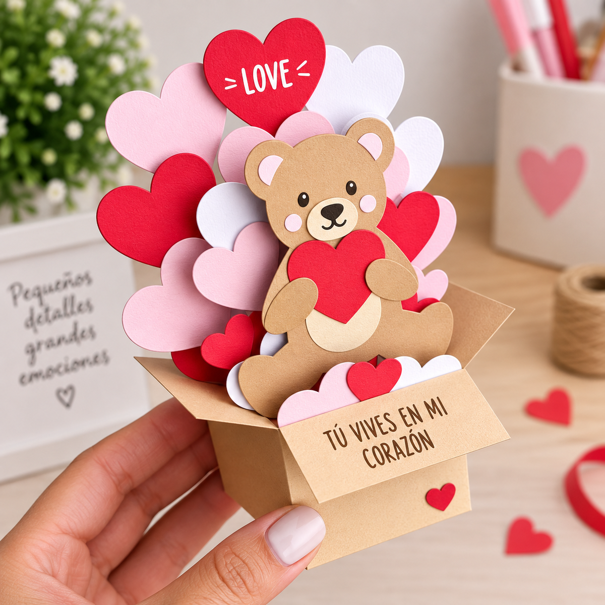 Molde Tarjeta Popup Osito San Valentin - 5 Enero 2025